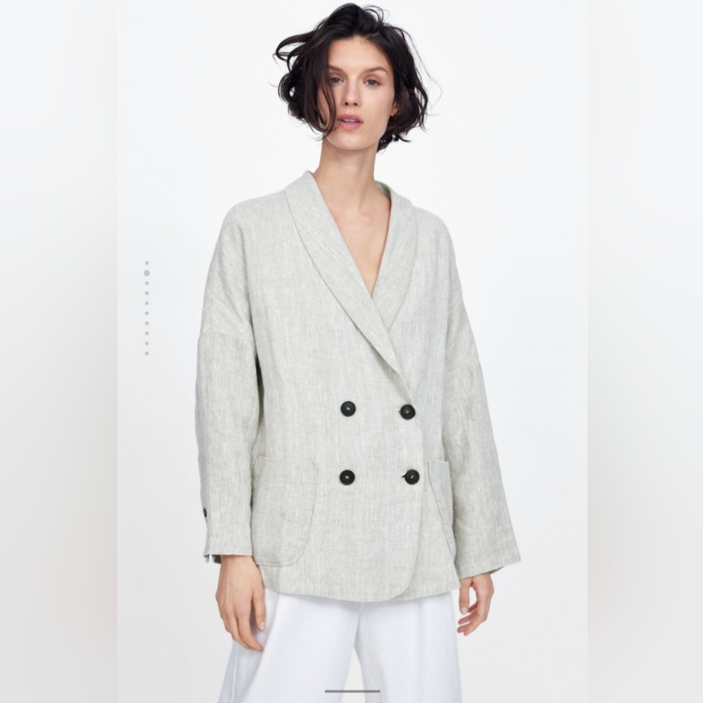 Zara double breasted linen buttoned blazer jacket workwear casual oversized